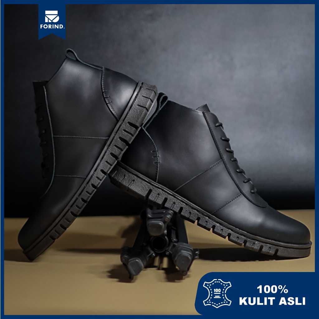 Nathan Black | Sepatu Kulit Asli Formal Vintage Klasik Casual Pria Cowok Boots Ori | FORIND x Barnum