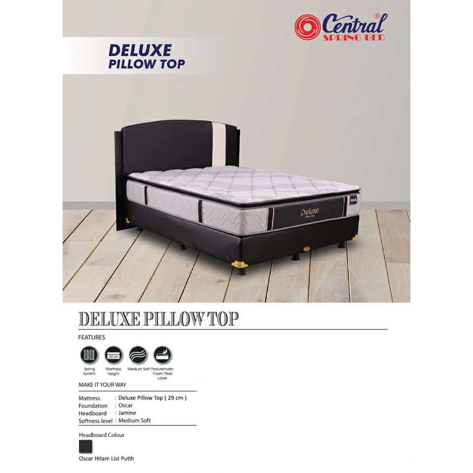 Kasur Springbed Set Central Deluxe Single Pillow Top Jamine