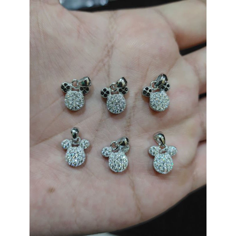 Liontin Mickey mouse cor mata, perak 925, sepuh emas putih