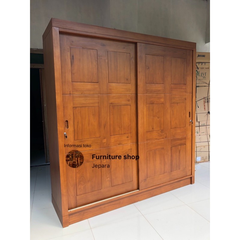 lemari pakaian pintu 2 besar sleding kayu jati