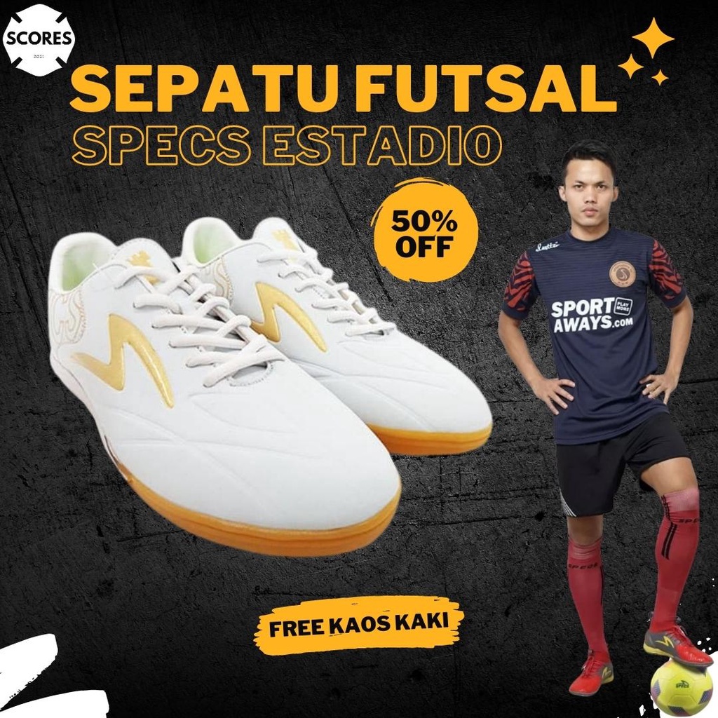 Sepatu Spatu Futsal Specs Estadio Pro In Terbaru Kualitas Premium Grade Original Warna Putih Gold Me