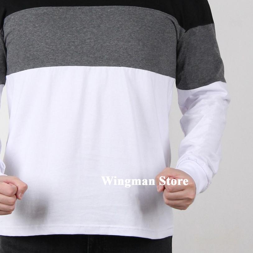 ✸ Kaos Pria Color Blocks Lengan Panjang Size Jumbo ❆