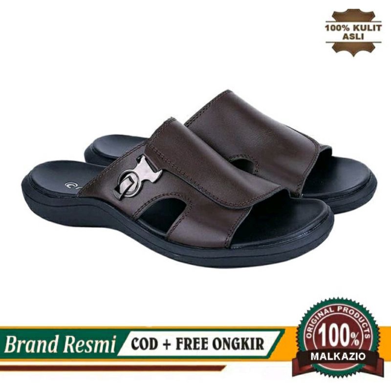 COD / Sandal Slide Makazi Original / Sendal Slop Kulit Pria Bapak2 Empuk AC4 Sendal Semi Formal Cowok Eleganr 38-44 Brown