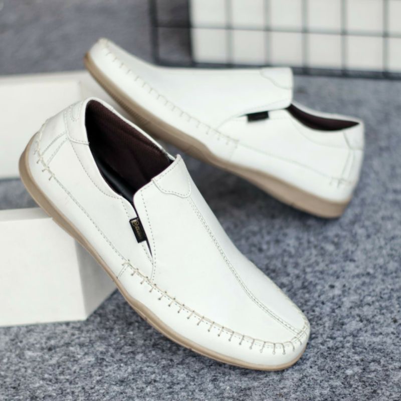 Sepatu Slip On Kulit Asli Casual Pria Slop Kerja Santai Pansus Modern Trendi Original