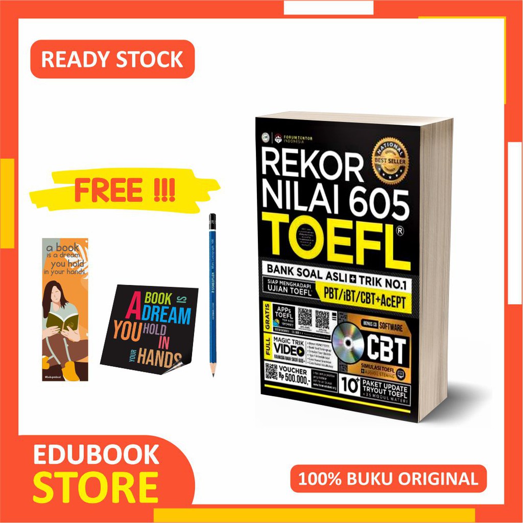 

BUKU TOEFL REKOR NILAI 605 BEST SELLER - FORUM EDUKASI - (BONUS PENSIL 2B, BOOKMARK, STIKER)