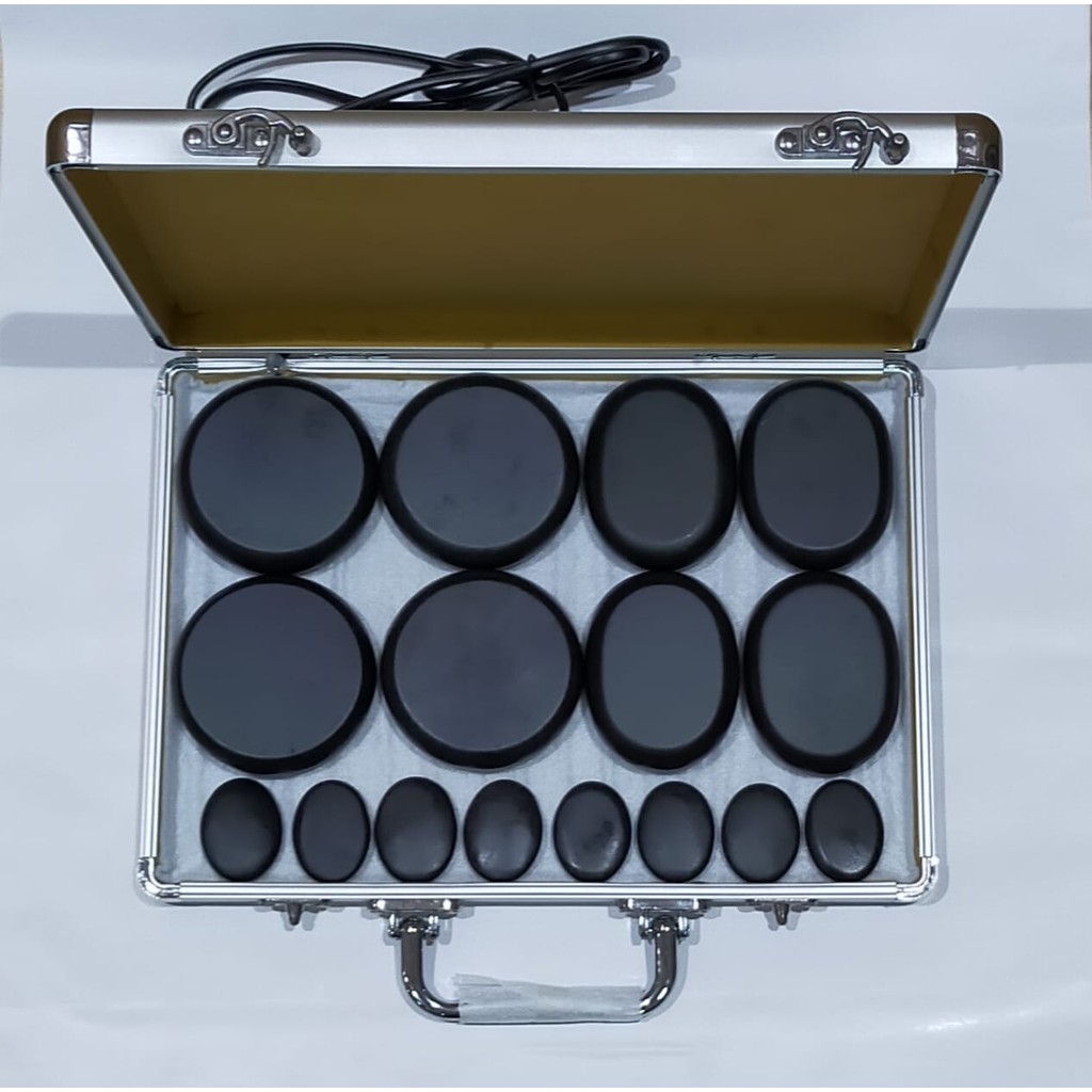 Hot Stone Massage 16 Pcs Plus Spa Hot Stone Heating Box ( Paket Box 1 ) | Batu Therapy | Therapy | Spa | Kesehatan