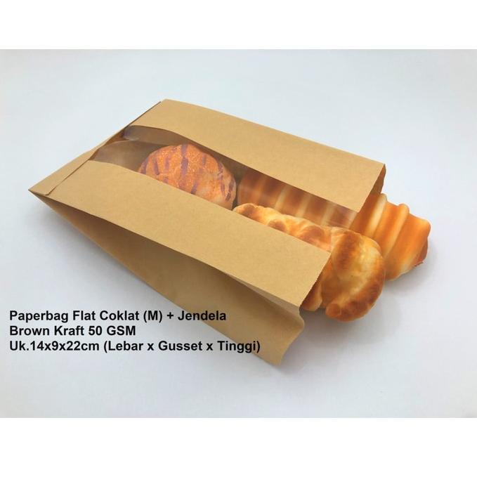 

➼bj Paling Popular✭➼ Paperbag kantong kertas coklat 14x9x22 (M)+ jendela. Bakery roti kue 52 ➼