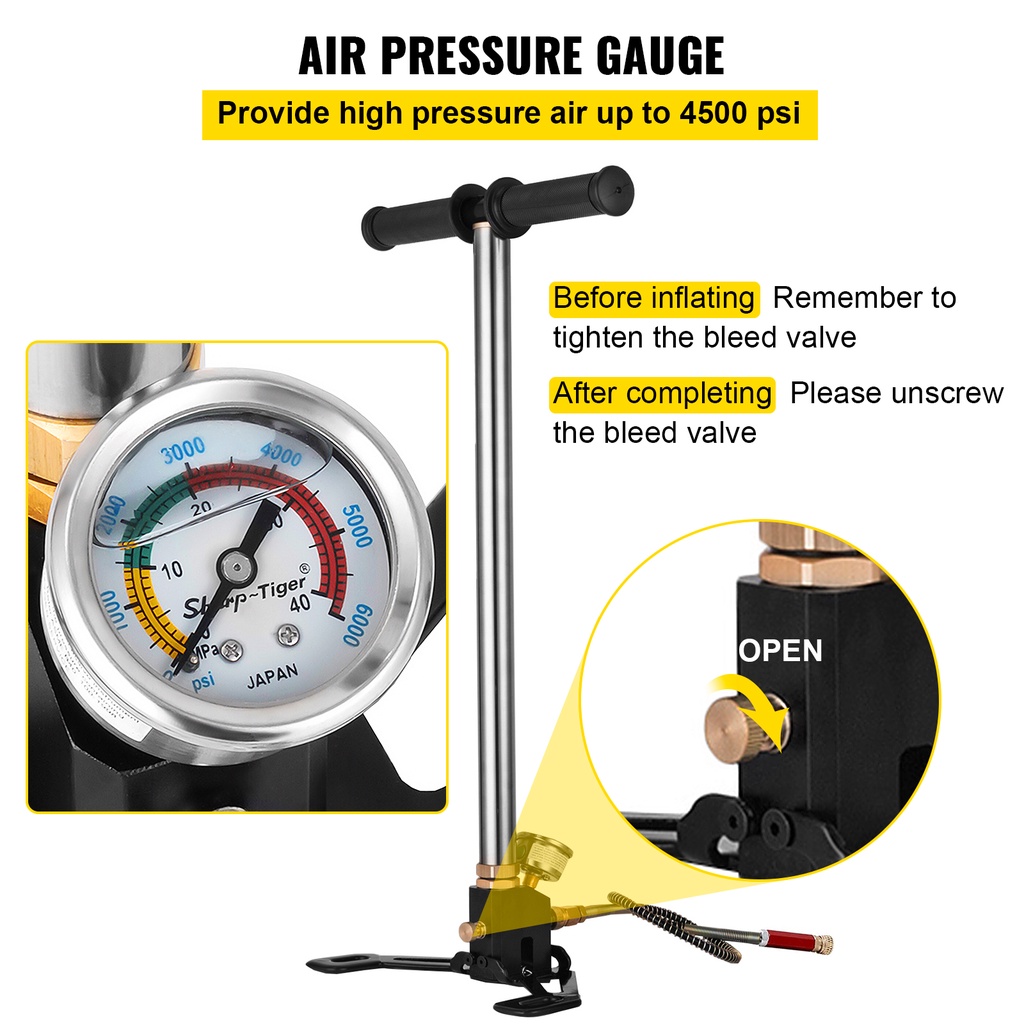 Pompa Pcp Asli Stainles RV pump 6000Psi Manometer Pompa Manual kaki lipat Pompa Pcv