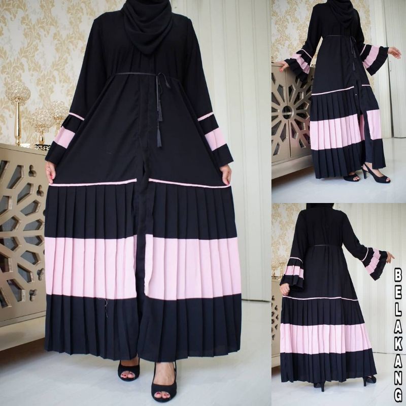 long dress gaun pesta series abaya zhepy outer hitam kombinasi warna merah pink cream turkey all siz