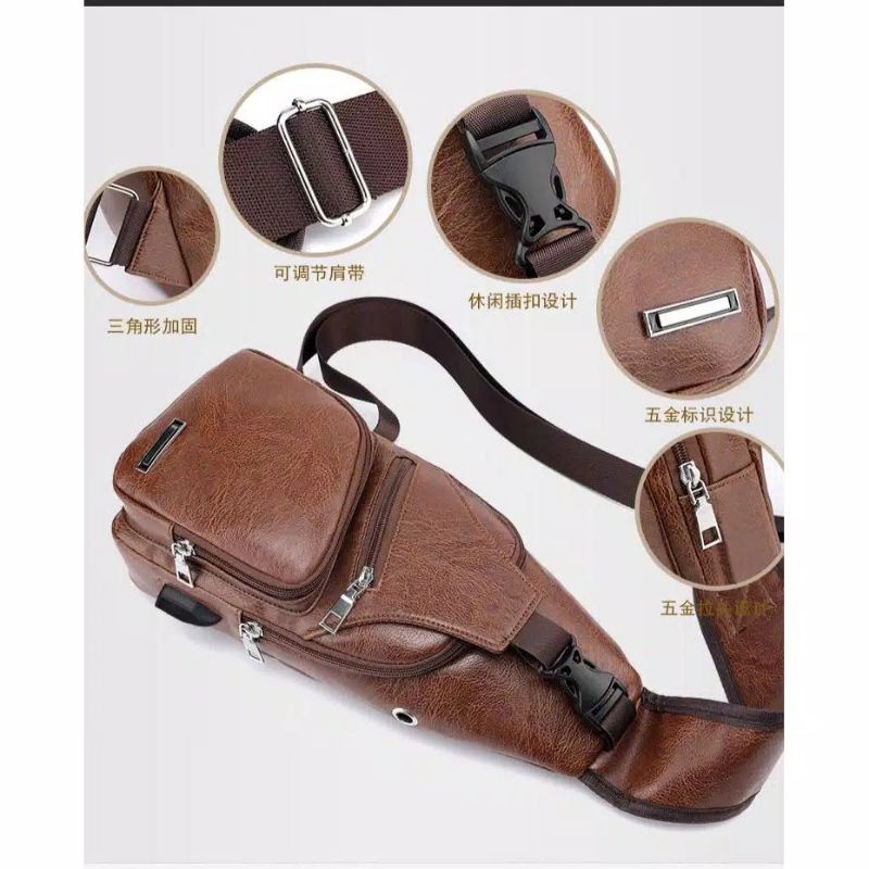 Selempang Kulit Pria Tas Hp/Tas Dada Usb/Tas Impor Batam