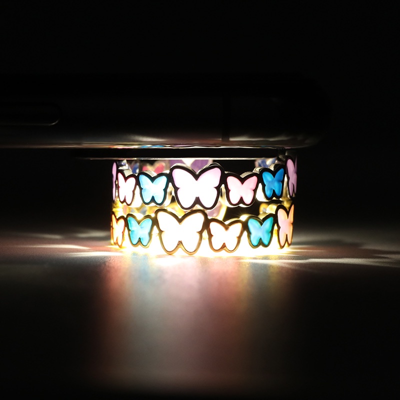 Butterfly Cincin Luminous Bentuk Hati Kupu-Kupu Bahan Tembaga Untuk Wanita