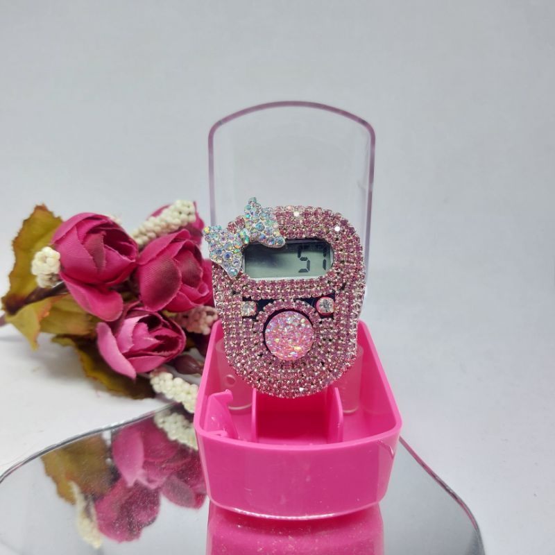 tasbih digital cantik swarovski led pita mewah pink