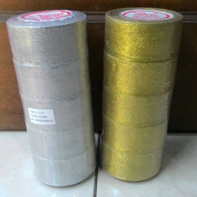 Pita glitter roll gold silver lebar 1,5 inch atau 4 cm