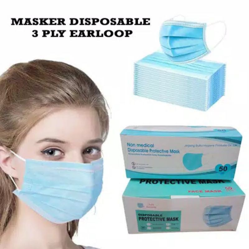 MASKER DISPOSABLE 3 PLY EARLOOP 1 PAK ISI 50 PCS