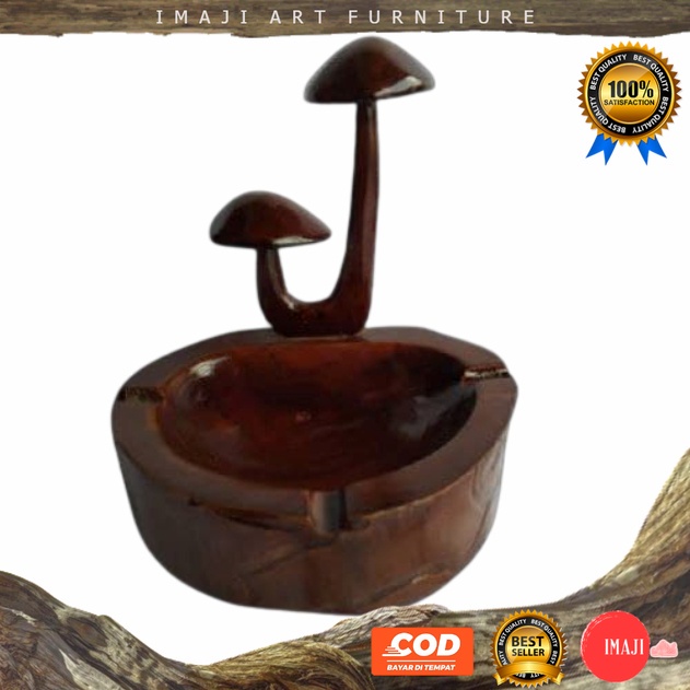 [ COD ] Asbak tempat abu rokok model jamur cantik unik dekorasi ruang tamu dari kayu jati blora asli