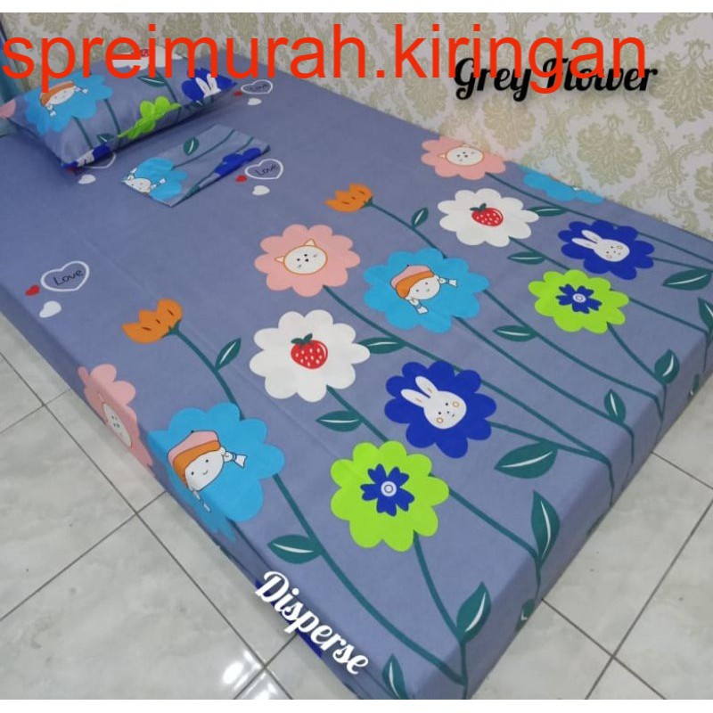 Sprei Homemade murah motif Grey Flower 2 sarban 2 sargul