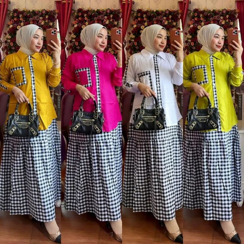𝓱𝓪𝔂𝓵𝓪𝓱 [MH73]  Set Rok Kotak NSW // One Set Rok Kotak // Baju Atasan + Rok Kotak Simple Kekinian / S