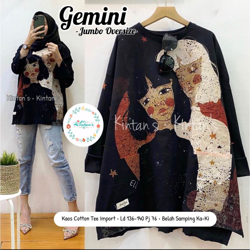 ATASAN KAOS JUMBO OVERSIZE/KAOS WANITA JUMBO KAOS KATUN TEE IMPORT LD 140 CM FIT XXXL/GEMINI