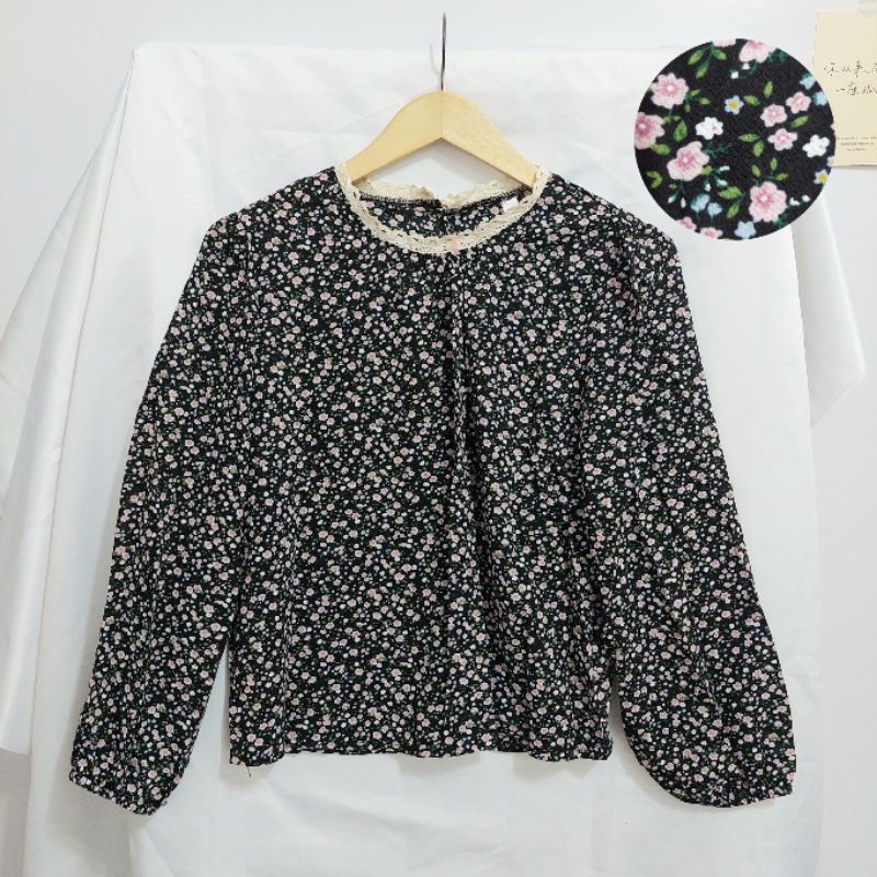【BISA COD】Chiffon Lace Floral Blouse wanita Lengan Panjang summer atasan blus import cewek-Motif 7