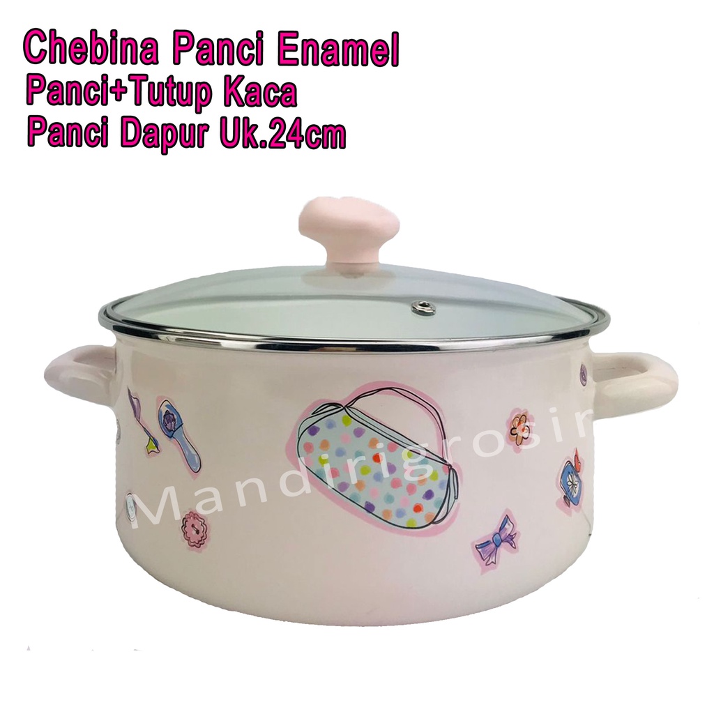 Panci+Tutup Kaca *Chebina Panci Enamel * Panci Dapur * 24cm