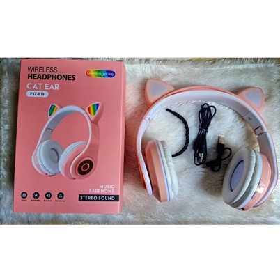 HEADSET BLUETOOTH 5.0 CAT EAR LED LIGHT / HEADPHONE TELINGA KUCING