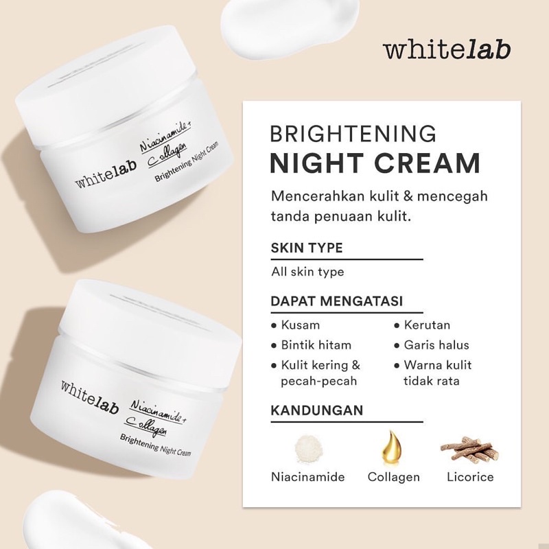 WHITELAB Brightening Cream Day Cream / Night Cream 20gr BPOM - Cream Whitelab, Krim Wajah, Pemutih Wajah