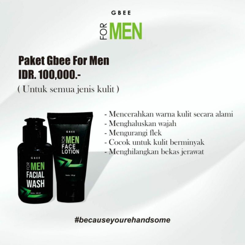 Miffglow -NEW PRODUCT GBEE GLOW BEAUTY PAKET MEN SKIN bodylotion dan facial wash men