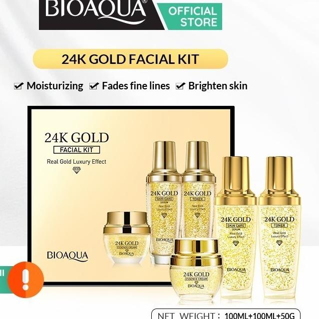 ORIGINAL!!! BIOAQUA 24K Gold Facial Kit Paket Skincare Toner Serum Essence BPOM ok