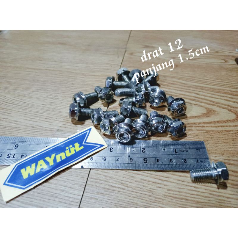 Baut 2 kunci Drat 12 panjang 1.5cm Stainless