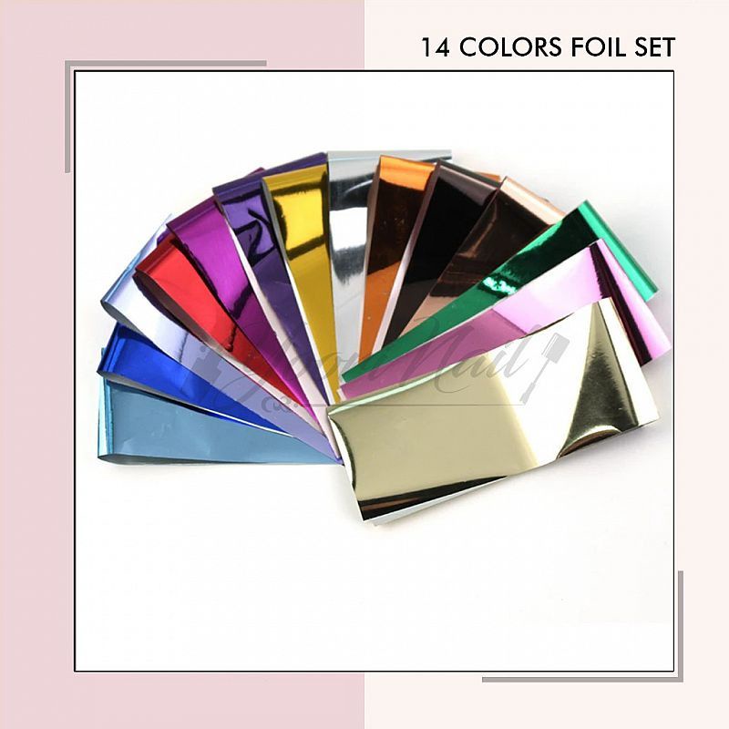 Foil 14 colors set nail transfer foil sticker warna metalic