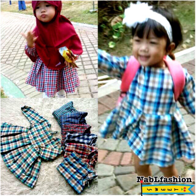 Kemeja chibi kotak kotak anak perempuan bahan katun 2-5 tahun nablfashion