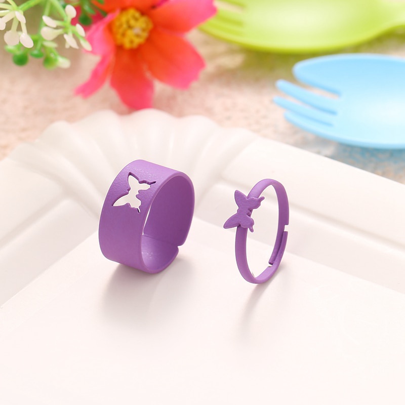 2pcs/set Couple ring Colorful Butterfly Adjustable Open Rings Snake Rings For Women Men Lover Couple Rings Set  Fashion Jewelry