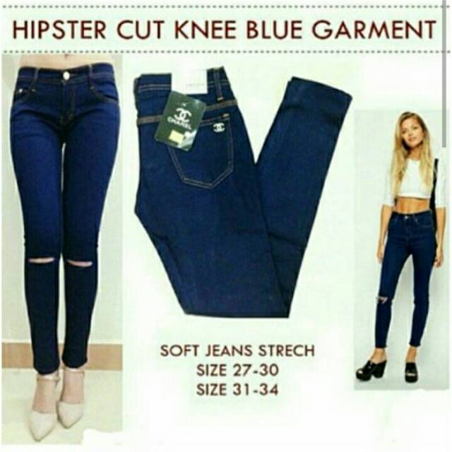 CELANA JEANS WANITA HIPSTER CUT KNEE