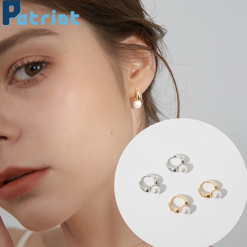 [ Women Vintage Metal  Pearl Hoop Earrings Statement Drop Earrings ]