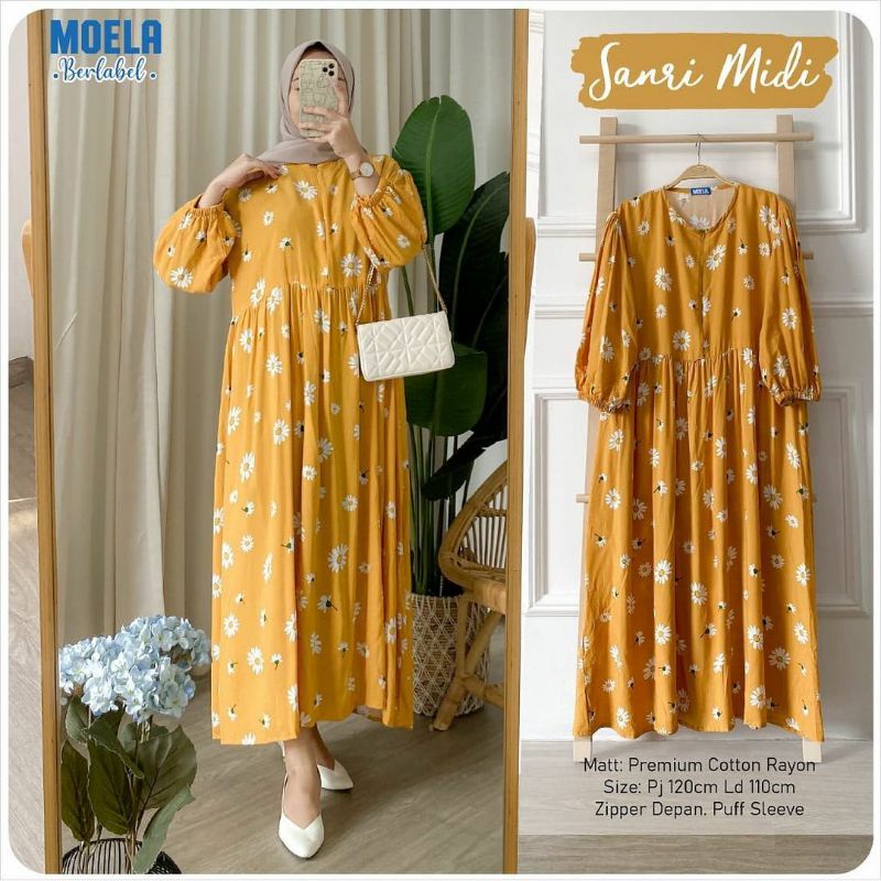 SANRI MIDI DRESS BY MOELA / DRESS MOTIF TABUR BUNGA / PREMIUM MIDI DRESS