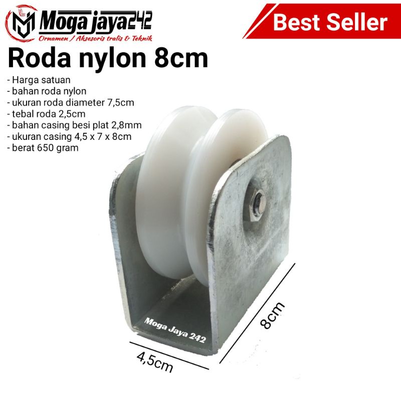 roda pintu pagar nilon 8cm roda nylon