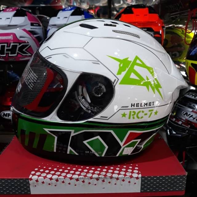 Helm Full Face KYT RC7 Motif Seri #11 White / Black / Green
