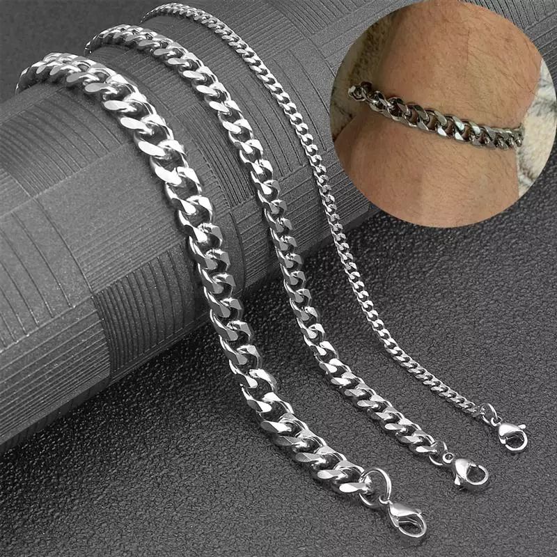 BEST SELLER Gelang Pria Wanita Titanium Rantai Silver putih perak asli Rante cowok cewek keren anti