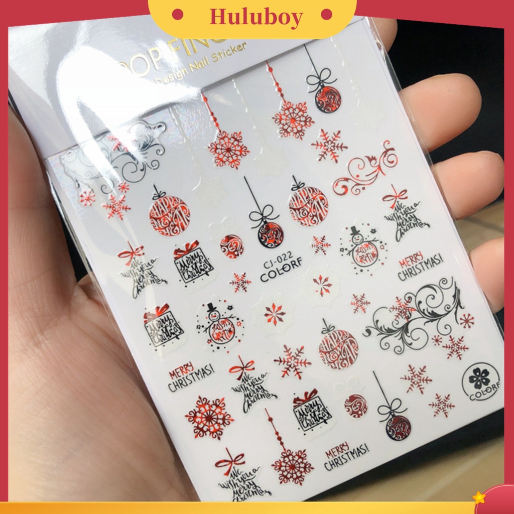 Huluboy Huluboy♡ Stiker Kuku Motif Snowflake Natal Untuk Manicure