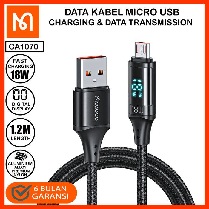 MCDODO CA-1070 Cable Digital LED USB to Micro USB 1.2m - 18W - Garansi Resmi 6 Bulan