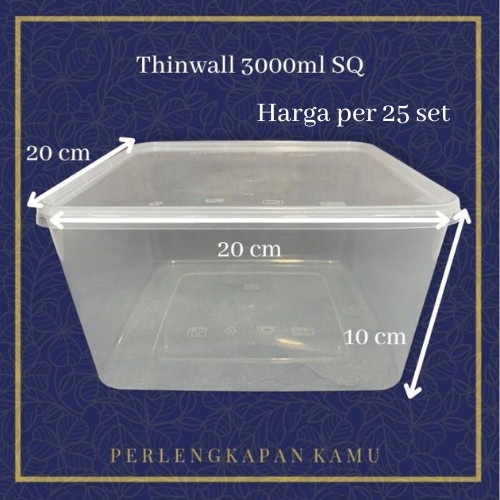 [termurah] Kotak Makan Plastik Thinwall Food Container 3000Ml Kotak Persegi Sq Dm 4de70grr