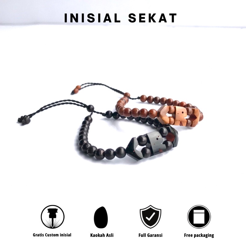 Gelang huruf inisial custom bahan kaokah koka asli kerajinan tangan