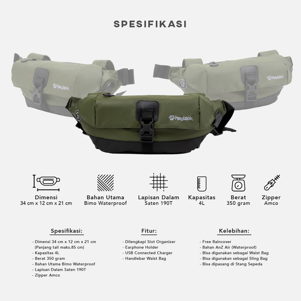 HEYLOOK Project - Tas Selempang Pria Waist Bag Sepeda RHEIN Waterproof Waistbag Gowes Distro Anti Air