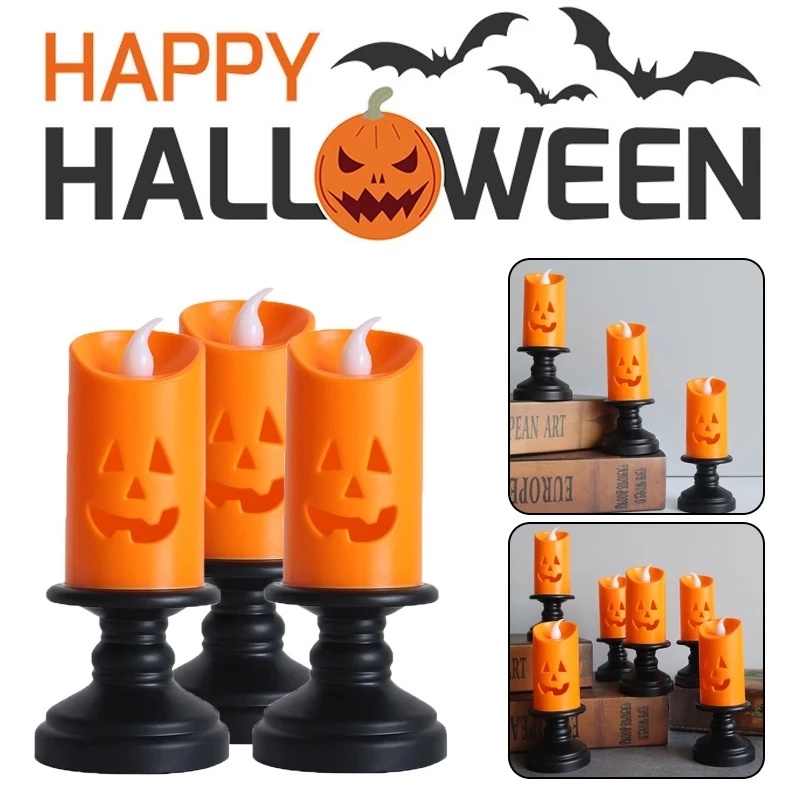 Lampu Lilin LED Elektronik Bentuk Labu Tengkorak Untuk Dekorasi halloween