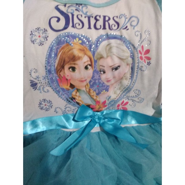 Dress Frozen Elsa Anna Blue Rok Tumpuk Preloved