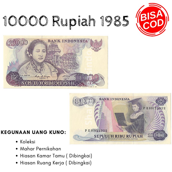 Uang asli Uang Kuno Uang mahar Uang kertas uang langka Uang kuno rupiah 10.000 Rupiah 1985 gress
