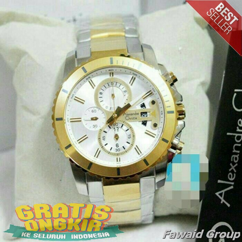 Best Seller Jam tangan Pria ALEXANDRE CHRISTIE AC 6455 PRIA SILVER COMBI GOLD ORI'