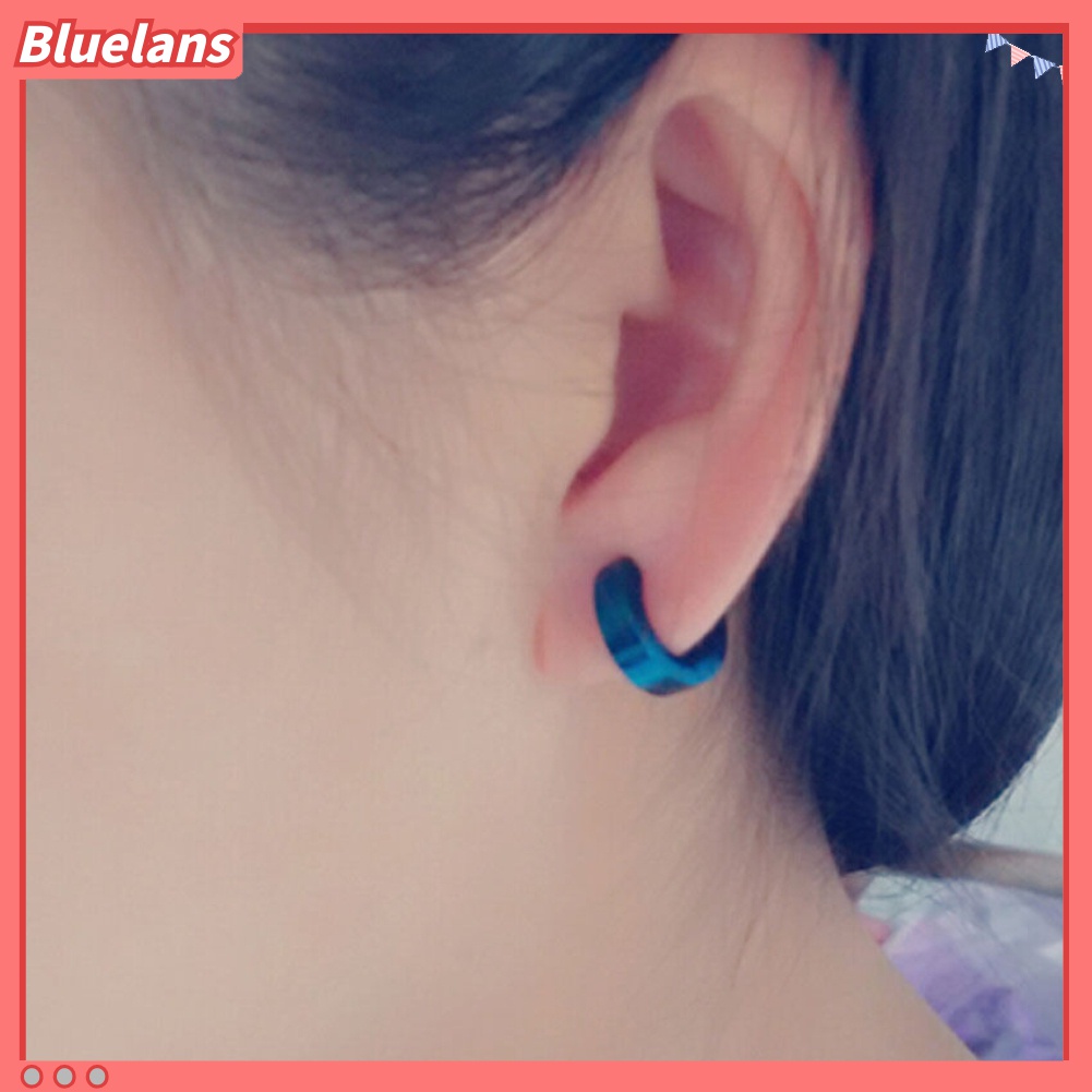 2pcs Anting Klip On Tanpa Tindik Bahan Stainless Steel Gaya Punk Untuk Unisex