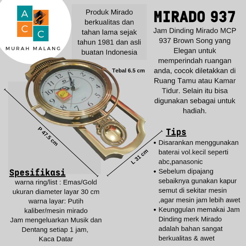 Jam Bandul Bunyi Mirado 937