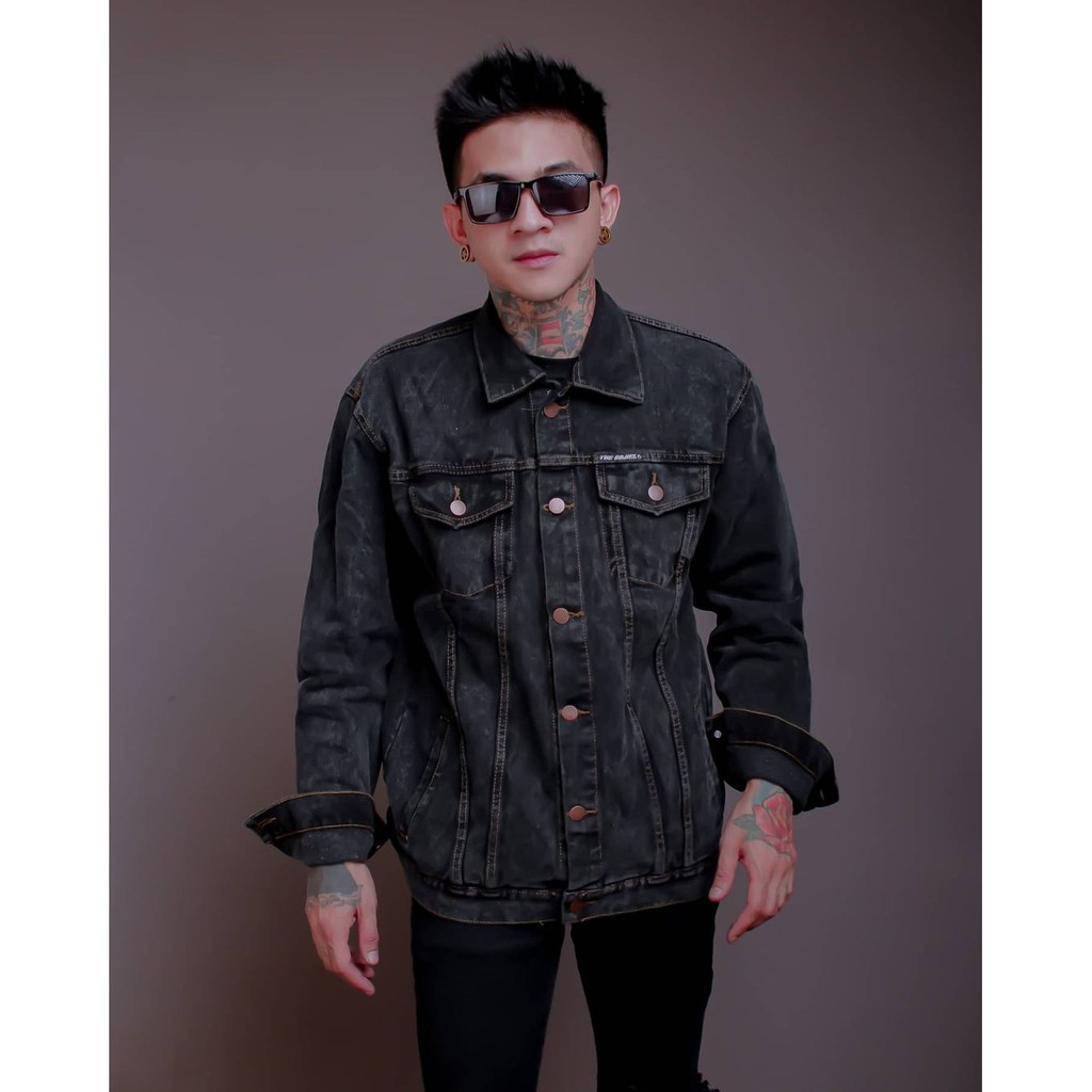 JAKET JEANS PRIA/JAKET JEANS SNOW BLACK PRIA SENWASH